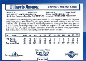 1999 International League Top Prospects #14 D'Angelo Jimenez Back