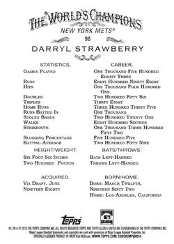 2013 Topps Allen & Ginter #98 Darryl Strawberry Back