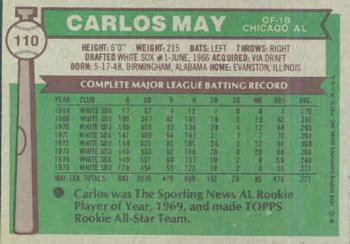 1976 Topps #110 Carlos May Back