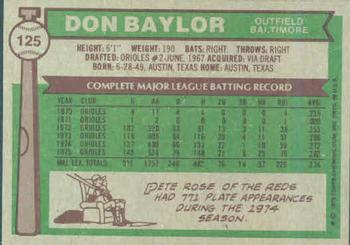 1976 Topps #125 Don Baylor Back