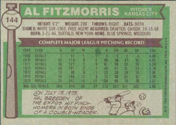 1976 Topps #144 Al Fitzmorris Back