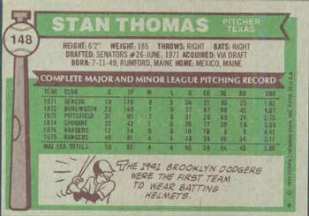 1976 Topps #148 Stan Thomas Back