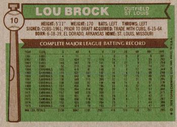 1976 Topps #10 Lou Brock Back