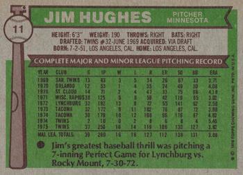 1976 Topps #11 Jim Hughes Back