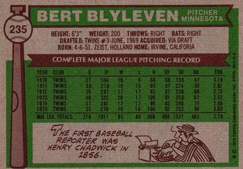 1976 Topps #235 Bert Blyleven Back