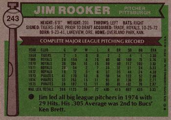 1976 Topps #243 Jim Rooker Back