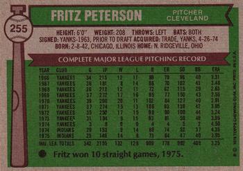 1976 Topps #255 Fritz Peterson Back