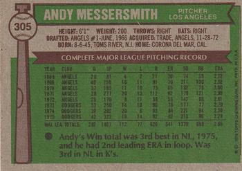 1976 Topps #305 Andy Messersmith Back