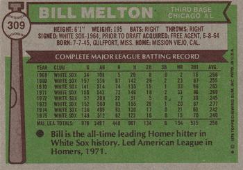 1976 Topps #309 Bill Melton Back