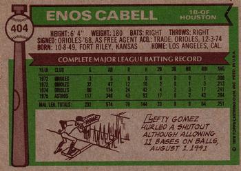 1976 Topps #404 Enos Cabell Back