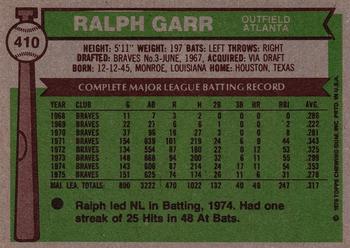 1976 Topps #410 Ralph Garr Back