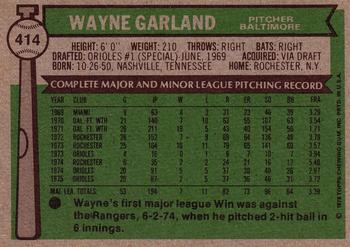 1976 Topps #414 Wayne Garland Back