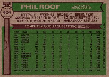 1976 Topps #424 Phil Roof Back