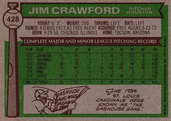 1976 Topps #428 Jim Crawford Back