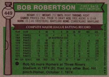 1976 Topps #449 Bob Robertson Back