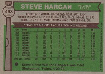 1976 Topps #463 Steve Hargan Back