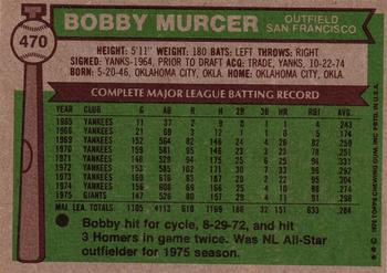 1976 Topps #470 Bobby Murcer Back