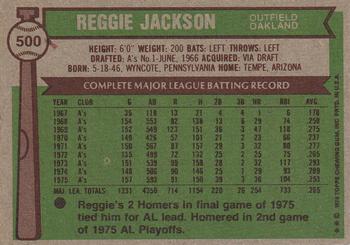 1976 Topps #500 Reggie Jackson Back