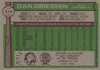1976 Topps #514 Dan Driessen Back