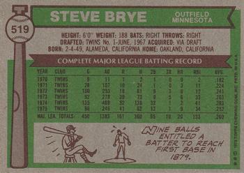 1976 Topps #519 Steve Brye Back