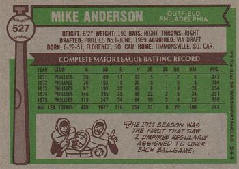 1976 Topps #527 Mike Anderson Back