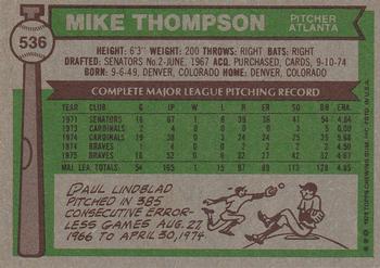1976 Topps #536 Mike Thompson Back