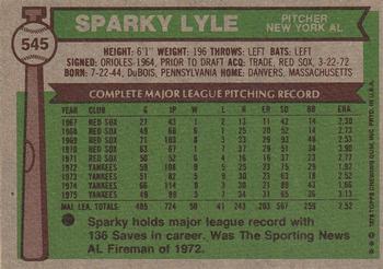 1976 Topps #545 Sparky Lyle Back