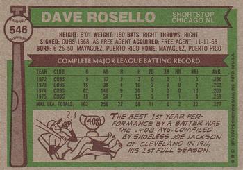 1976 Topps #546 Dave Rosello Back