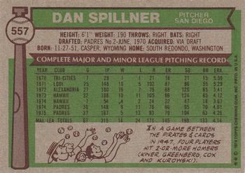 1976 Topps #557 Dan Spillner Back