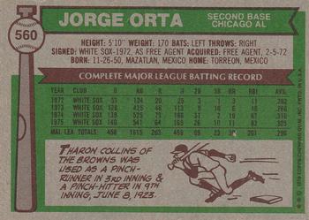 1976 Topps #560 Jorge Orta Back