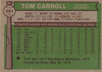 1976 Topps #561 Tom Carroll Back