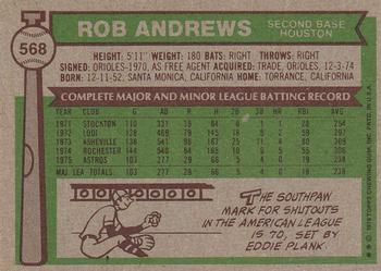 1976 Topps #568 Rob Andrews Back