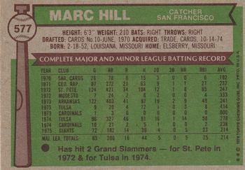 1976 Topps #577 Marc Hill Back