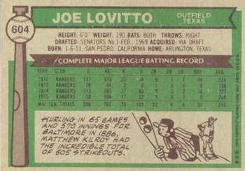 1976 Topps #604 Joe Lovitto Back