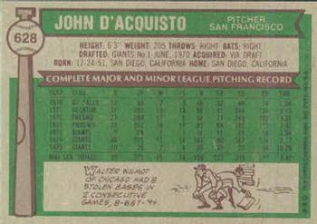 1976 Topps #628 John D'Acquisto Back