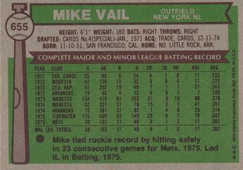 1976 Topps #655 Mike Vail Back