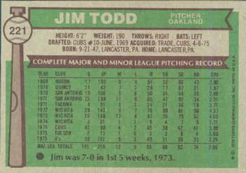 1976 Topps #221 Jim Todd Back