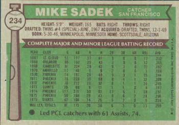1976 Topps #234 Mike Sadek Back