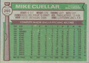 1976 Topps #285 Mike Cuellar Back