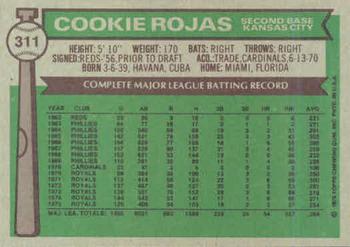 1976 Topps #311 Cookie Rojas Back