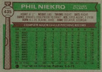 1976 Topps #435 Phil Niekro Back