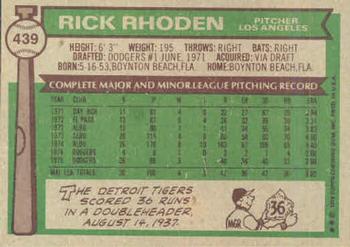 1976 Topps #439 Rick Rhoden Back