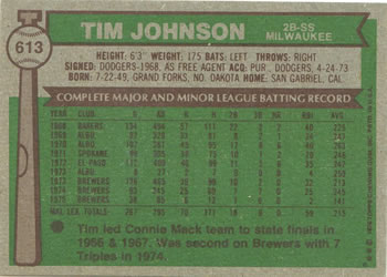 1976 Topps #613 Tim Johnson Back