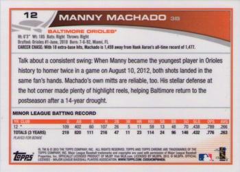 2013 Topps Chrome #12 Manny Machado Back