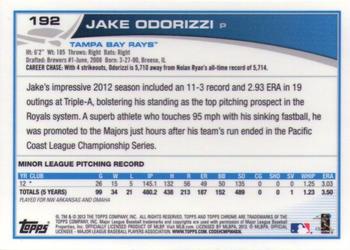 2013 Topps Chrome #192 Jake Odorizzi Back
