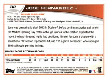 2013 Topps Chrome #32 Jose Fernandez Back