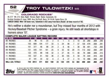 2013 Topps Chrome #52 Troy Tulowitzki Back