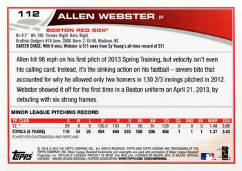2013 Topps Chrome #112 Allen Webster Back