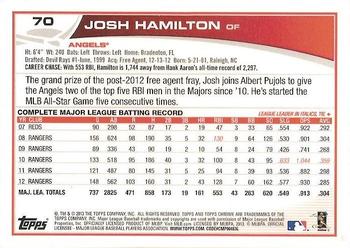 2013 Topps Chrome #70 Josh Hamilton Back
