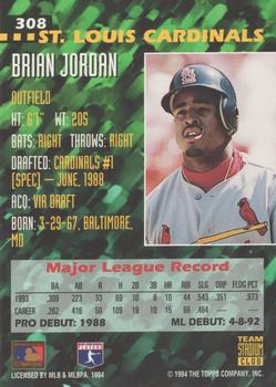 1994 Stadium Club Team - First Day Issue #308 Brian Jordan  Back